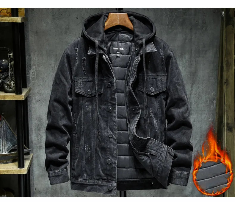 Black Hooded Denim Jacket