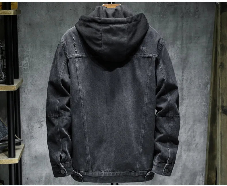 Black Hooded Denim Jacket