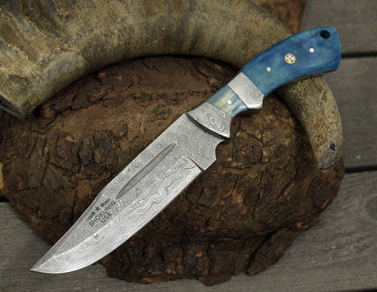 Enforcer Damascus Bowie Knife with Bone Handle
