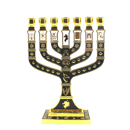 12 Tribes of Israel Golden Seven Branch Menorah